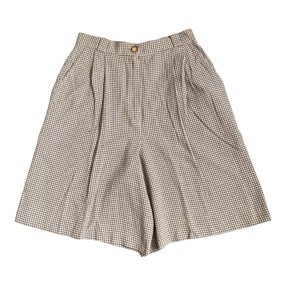 Vintage High Waist Checkered Shorts - Brown and White